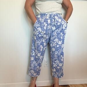 Sun Moda Blue cropped fish print pants XL